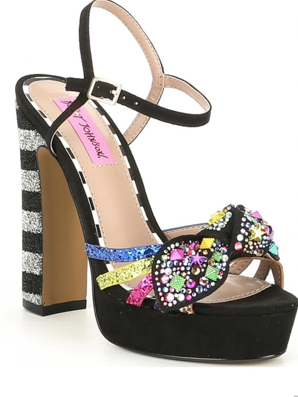 Betsey Johnson tobie rhinestone glitter metallic embellished platform sandals 7